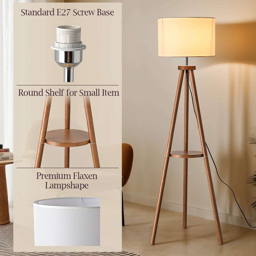 Eddie LED Tripod Wooden Floor Lamp Brown