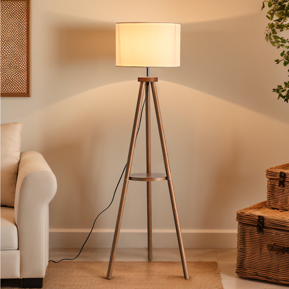 Eddie LED Tripod Wooden Floor Lamp Brown