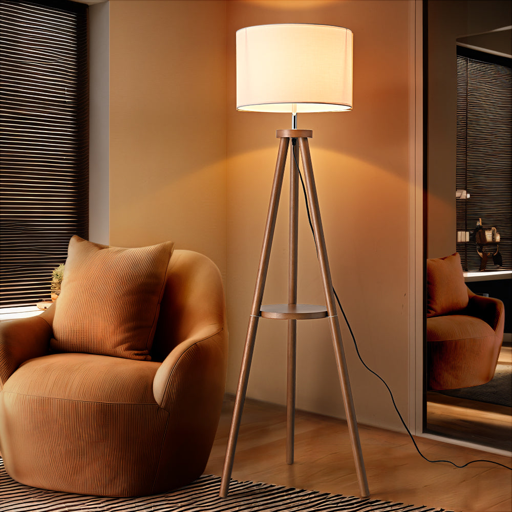 Eddie LED Tripod Wooden Floor Lamp Brown
