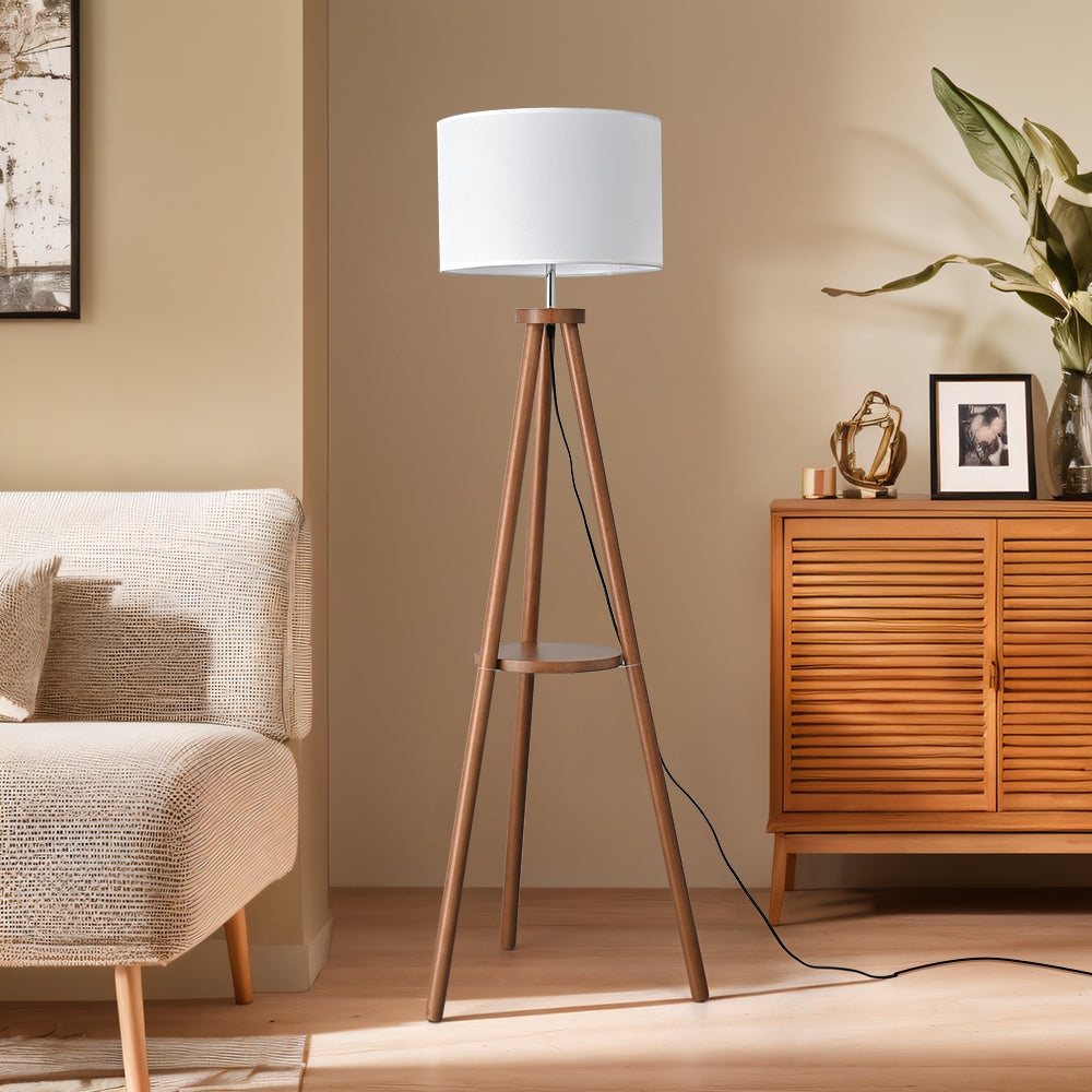 Eddie LED Tripod Wooden Floor Lamp Brown