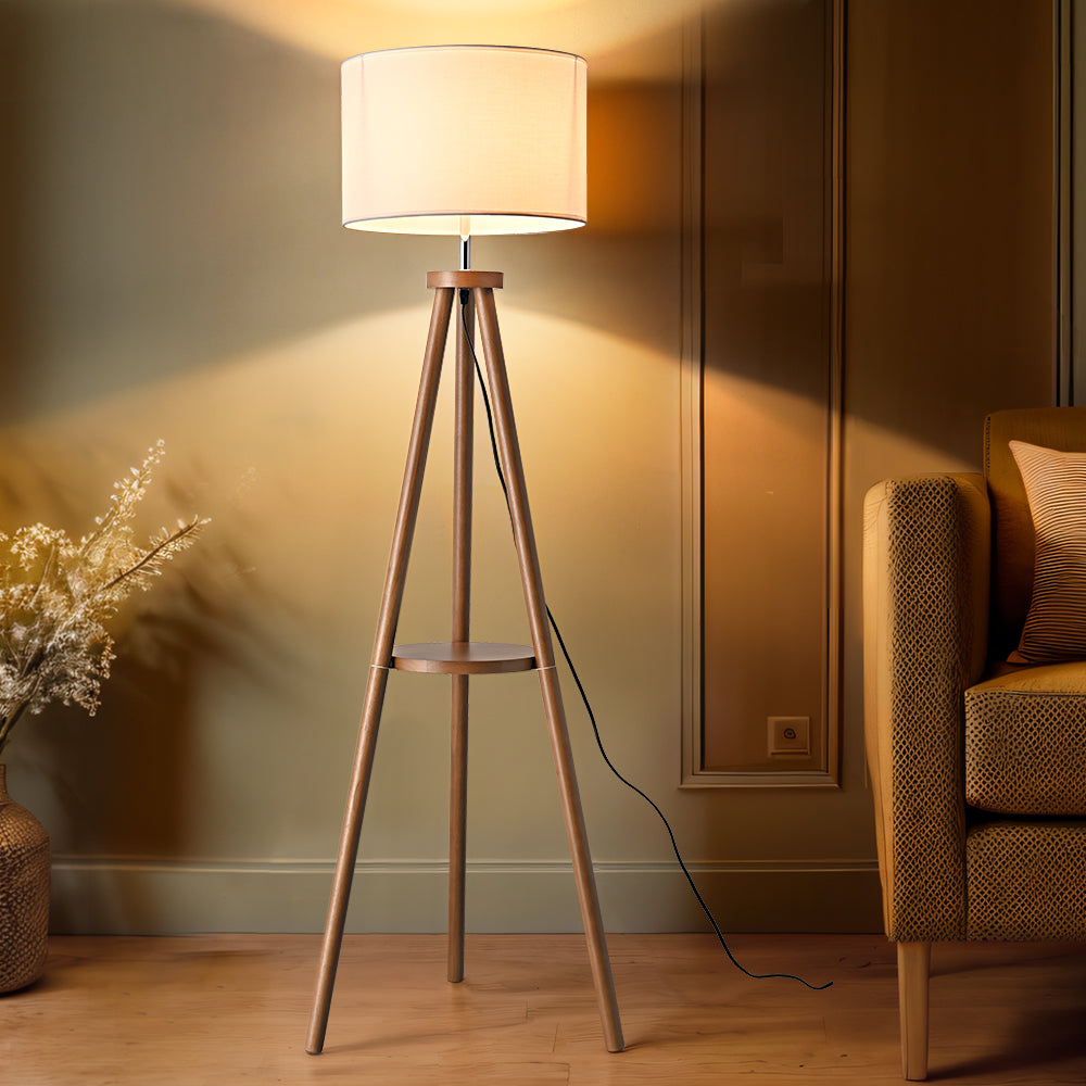 Eddie LED Tripod Wooden Floor Lamp Brown