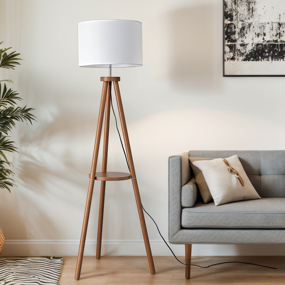 Eddie LED Tripod Wooden Floor Lamp Brown