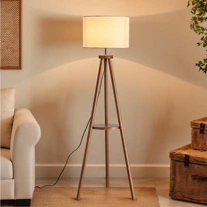 Eddie LED Tripod Wooden Floor Lamp Brown